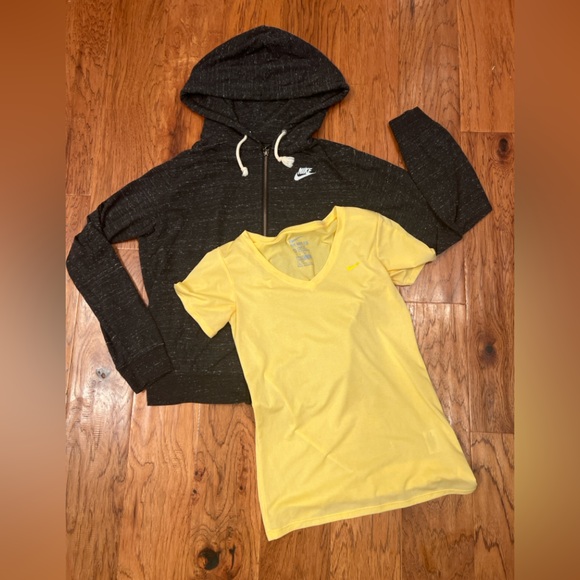 Nike bundle Nike Yellow V-Neck Women's Top and Nike black zip up hoodie- size S - Picture 1 of 11